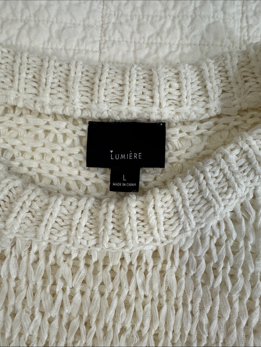Lumiere Large Light Cream Open-Knit Crewneck Sweater Coastal - Picture 2 of 5